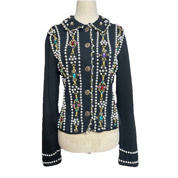 Vintage Michael Simon Cardigan Ramie Cotton Sz M Beaded Jeweled Statement Piece - Picture 2 of 9